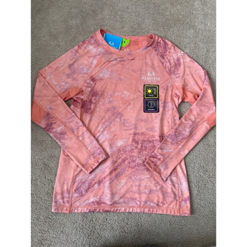 Realtree Ladies LS Reversible Performance Fishing Tee Orange Size S‎ UPF 30 Boat